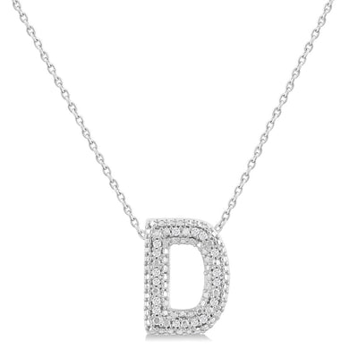Pavé Diamond Initial "D" Necklace in 14K White Gold, 0.12cttw