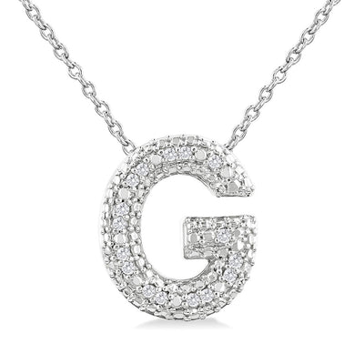 Pavé Diamond Initial "G" Necklace in 14K White Gold, 0.10cttw