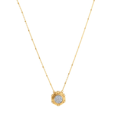ESTATE Vintage Pavé Diamond Face Intricate Rounded Disc Pendant Beaded Chain Necklace in 14K Yellow Gold, 0.50cttw