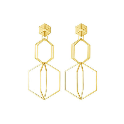 B Home Drop Earrings in 18K Yellow Gold