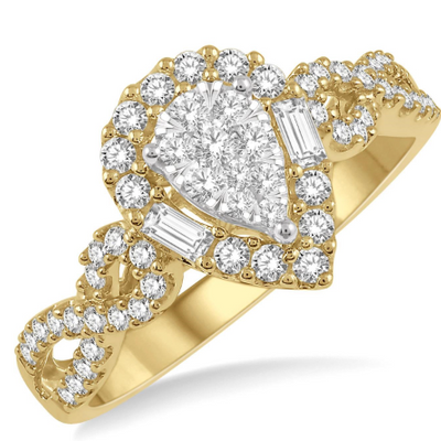 Pear Halo Diamond Cluster Ring in 14K Two-Tone Gold, 0.55cttw