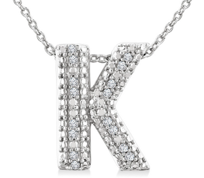 Pavé Diamond Initial "K" Necklace in 14K White Gold, 0.05cttw