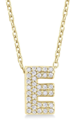 Pavé Diamond Initial "E" Necklace in 14K Yellow Gold, 0.11cttw
