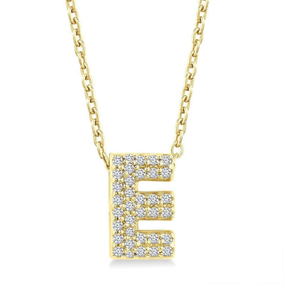 Pavé Diamond Initial "E" Necklace in 14K Yellow Gold, 0.11cttw