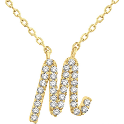 Pavé Diamond Cursive Initial "M" Necklace in 14K Yellow Gold, 0.10cttw