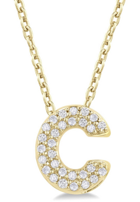 Pavé Diamond Initial "C" Necklace in 14K Yellow Gold, 0.08cttw