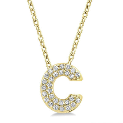 Pavé Diamond Initial "C" Necklace in 14K Yellow Gold, 0.08cttw
