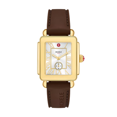 Deco Sport Mid Gold-Tone Brown Silicone Watch
