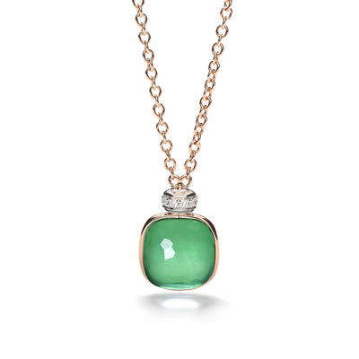 Nudo Classic Pendant Necklace with Diamond, Prasiolite and Green Agate in 18K Two-Tone Gold