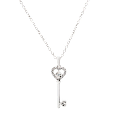 "The Key to My Heart" Pendant Necklace in Sterling Silver, 0.10cttw