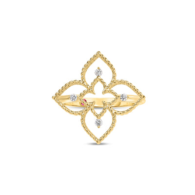 Princess Flower Open Frame Diamond Ring in 18K Yellow Gold