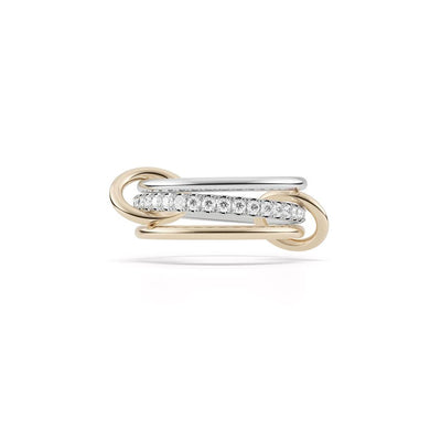Tigris SG Triple-Band Ring in Sterling Silver & 18K Yellow Gold with Pavé White Diamonds, 0.77cttw