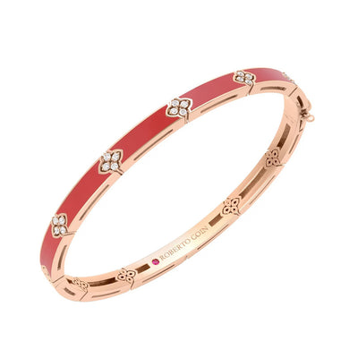 Love In Verona Diamond and Coral Enamel Bracelet in 18K Yellow Gold