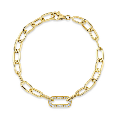 Paperclip Chain Diamond Bracelet in 14K Yellow Gold, 020cttw