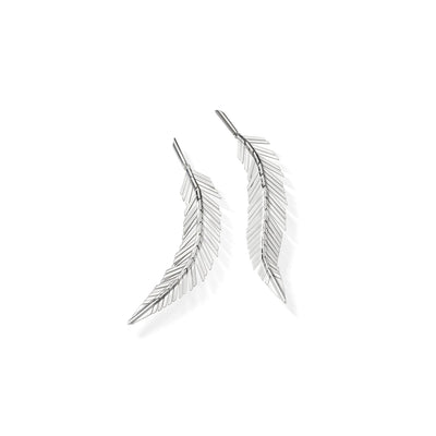 Feather Drop Earrings in 18K White Gold Medium