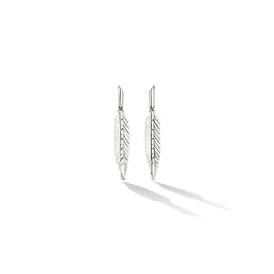 Feather Drop Earrings in 18K White Gold, Small