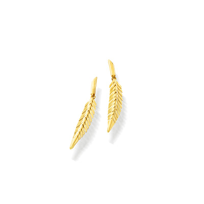 Feather Drop Earrings in 18K Yellow Gold, Small