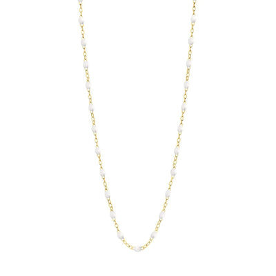 Classic Gigi White beaded necklace, yellow gold, 16.5"