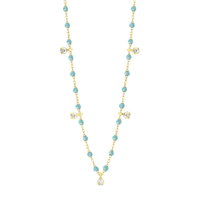 Gigi Supreme Classic 5 Diamond Necklace, Aqua, Yellow Gold, 17.7"
