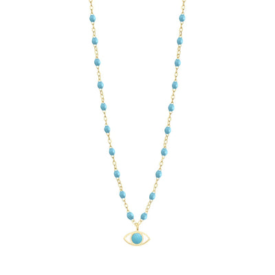 Classic Gigi Turquoise Eye Necklace, Yellow Gold, 16.5"