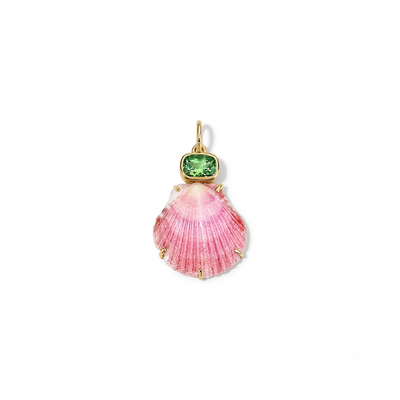 East/West Elongated Bezel-Set Cushion Green Tourmaline Shell Charm with 14K Yellow Gold Accents