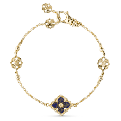 Opera Tulle Yellow Gold Bracelet with Blue Enameled Element