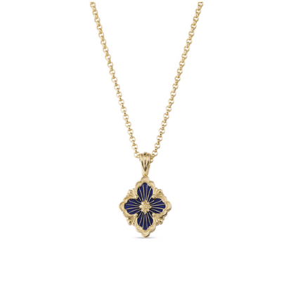 Opera Tulle Yellow Gold Pendant with Blue Enameled Element