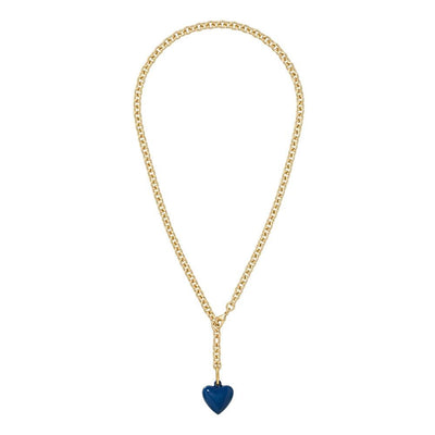 The Mini Navy Puffy Heart Necklace in Gold Tone