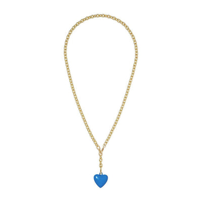 The Mini Blue Puffy Heart Necklace in Gold Tone
