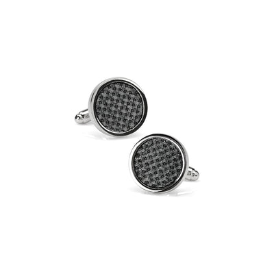 Silver Tone Black Woven Metal Cufflinks