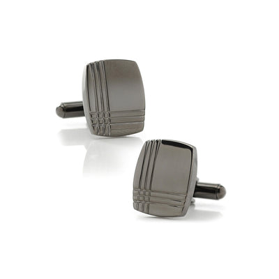 Stainless Steel Gunmetal Tartan Plaid Cufflinks