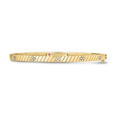 Love in Verona Ridged Diamond Bangle Bracelet in 18K Yellow Gold, Medium