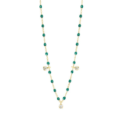 Gigi Supreme Classic 3 Diamond Necklace, Emerald, 18K Yellow Gold, 17.7"