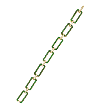 Diamond & Tsavorite Link Bracelet in 18K Yellow & White Gold, 5.31cttw