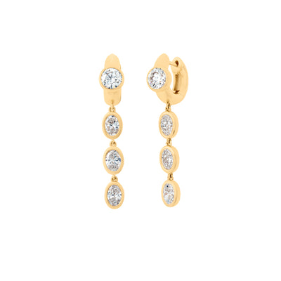 Bezel-Set Diamond Dangle Huggie Earrings in 14K Yellow Gold, 2.44cttw