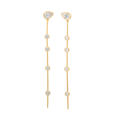 Bezel-Set Pear-Cut Diamond Bar Drop Earrings in 14K Yellow Gold, 1.70cttw