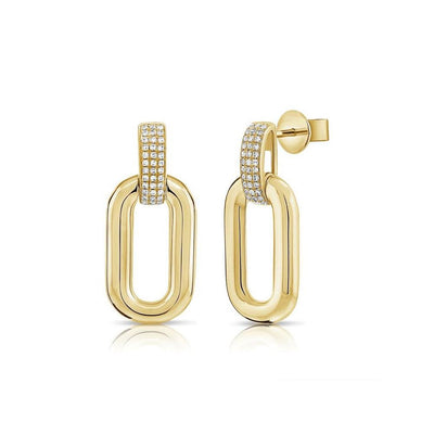 Pavé Diamond Link Drop Earrings in 14K Yellow Gold, 0.15cttw