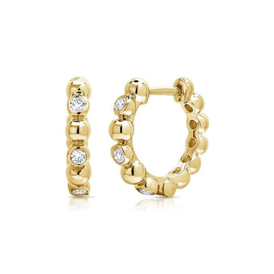 Bezel-Set Diamond Huggie Hoop Earrings in 14K Yellow Gold, 0.18cttw