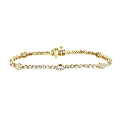 Round & Marquise Diamond Eternity Bracelet in 14K Yellow Gold, 3.12cttw