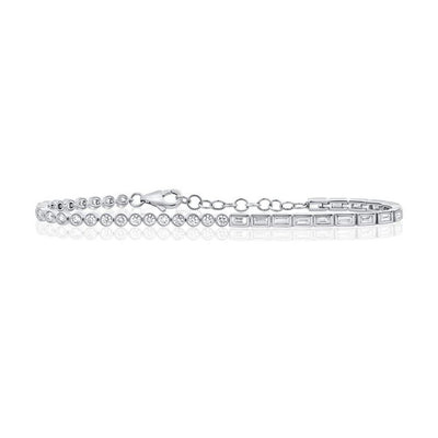 Bezel-Set Round & Baguette Diamond Eternity Bracelet in 14K White Gold, 1.75cttw