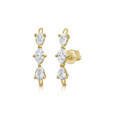 Marquis & Pear Diamond Row Earrings in 14K Yellow Gold, 1.10cttw