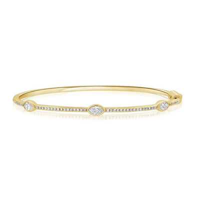Semi Pavé & Marquise Diamond Bangle Bracelet in 14K Yellow Gold, 0.69cttw