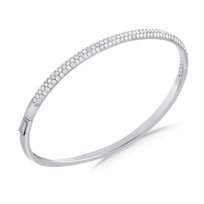 Semi Pavé Diamond Bangle Bracelet in 14K White Gold, 1.48cttw