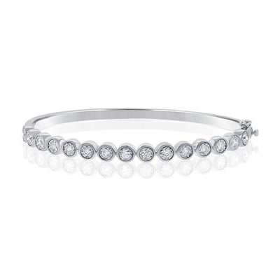 Bezel-Set Round Diamond Bangle Bracelet in 14K White Gold, 0.79cttw