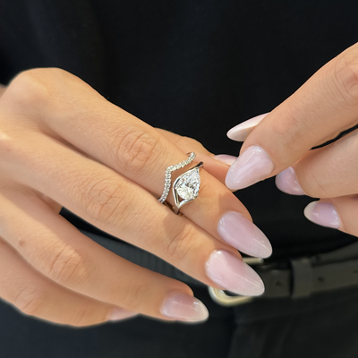 East-West Diamond Engagement Ring and Diamond Curved Band