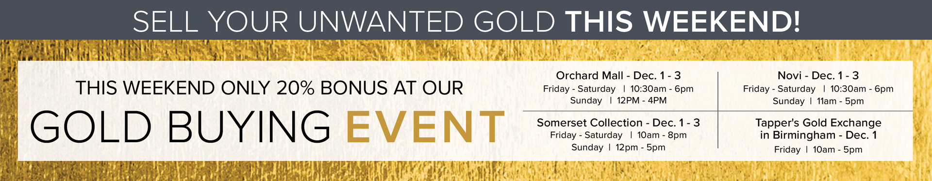 Gold Buying Event This Weekend at All Tapper's Locations