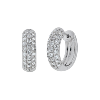 14K White Gold Pave Diamond Huggie Earrings