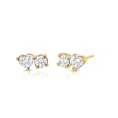 14K Yellow Gold Heart and Round Diamond Earrings