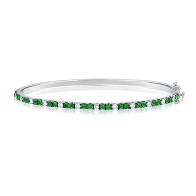 14K White Gold Emerald and Diamond  Bangle Bracelet