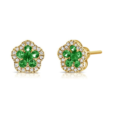 14K Yellow Gold Emerald and Diamond  Earrings